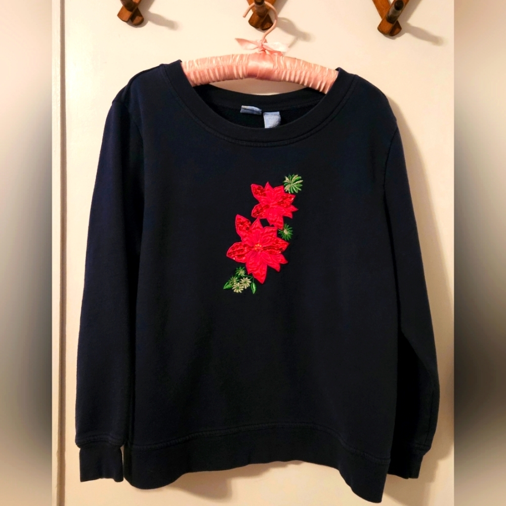 Holiday Editions~Poinsettia Accent~Blue sweatshirt~Size Large - Picture 4 of 4